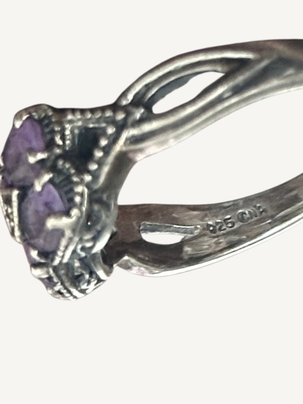 Sterling Silver Amethyst Marcasite Ring Size 8.25 Victorian Revival 925 - Picture 3 of 9